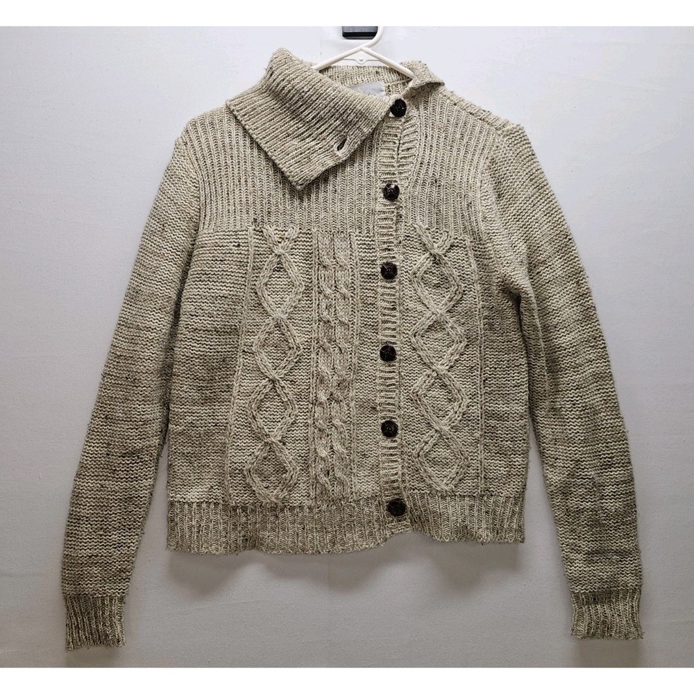 VTG 80s MJ Concepts Cable Knit Cardigan Womens Large Beige Cabincore Granola